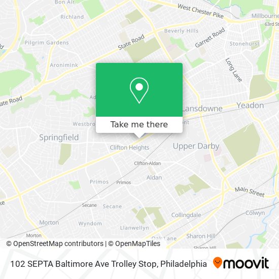 Mapa de 102 SEPTA Baltimore Ave Trolley Stop