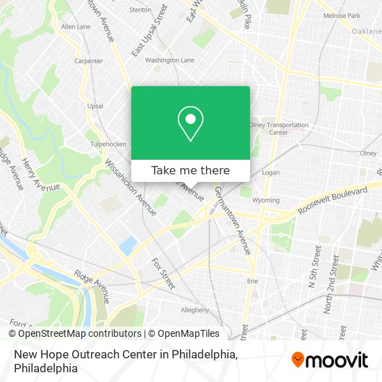 New Hope Outreach Center in Philadelphia map