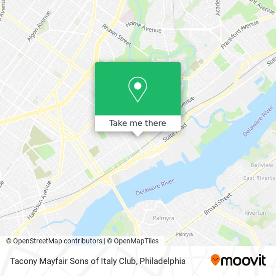 Mapa de Tacony Mayfair Sons of Italy Club