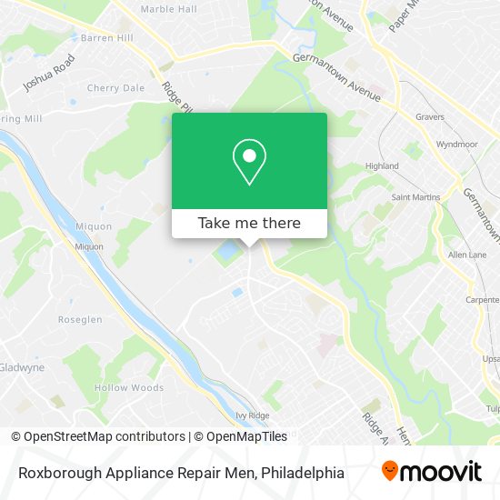 Roxborough Appliance Repair Men map