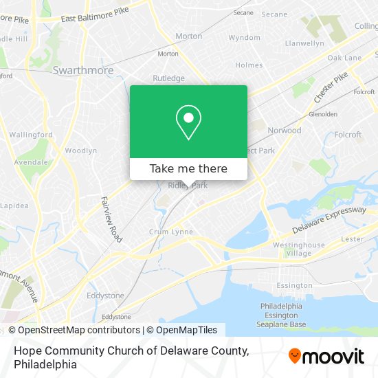Hope Community Church of Delaware County map