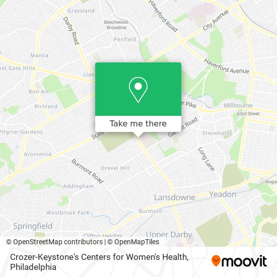Crozer-Keystone's Centers for Women's Health map