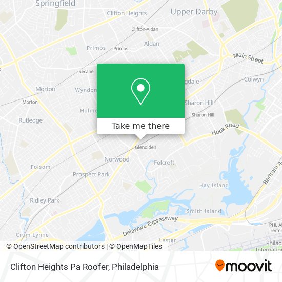 Clifton Heights Pa Roofer map