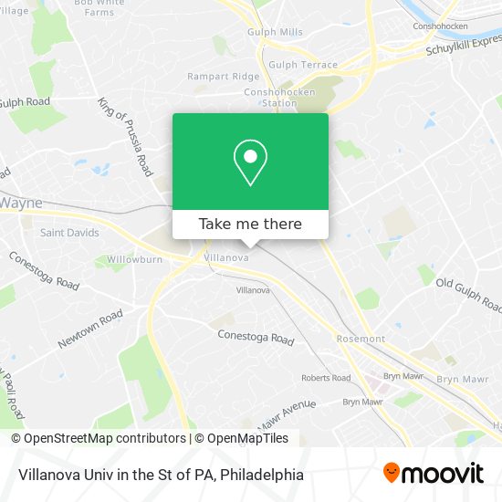 Villanova Univ in the St of PA map