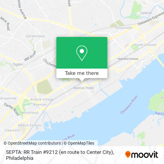 Mapa de SEPTA: RR Train #9212 (en route to Center City)