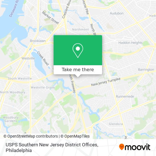Mapa de USPS Southern New Jersey District Offices
