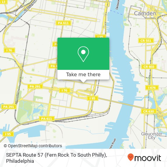 Mapa de SEPTA Route 57 (Fern Rock To South Philly)