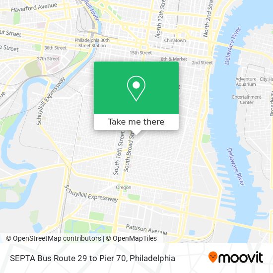 SEPTA Bus Route 29 to Pier 70 map