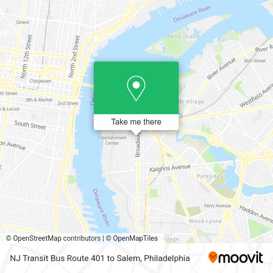 Mapa de NJ Transit Bus Route 401 to Salem