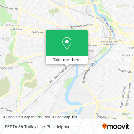 Mapa de SEPTA 36 Trolley Line