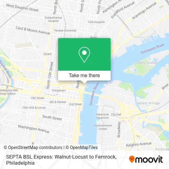 Mapa de SEPTA BSL Express: Walnut-Locust to Fernrock