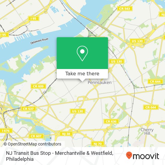 NJ Transit Bus Stop - Merchantville & Westfield map