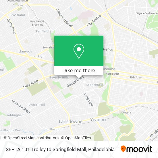 SEPTA 101 Trolley to Springfield Mall map