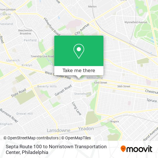 Septa Route 100 to Norristown Transportation Center map