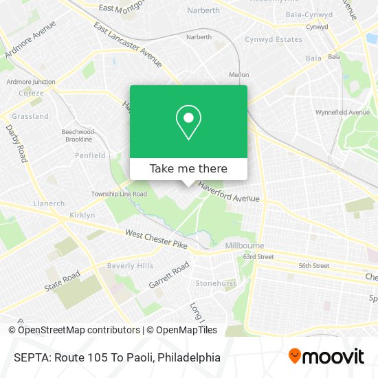 SEPTA: Route 105 To Paoli map