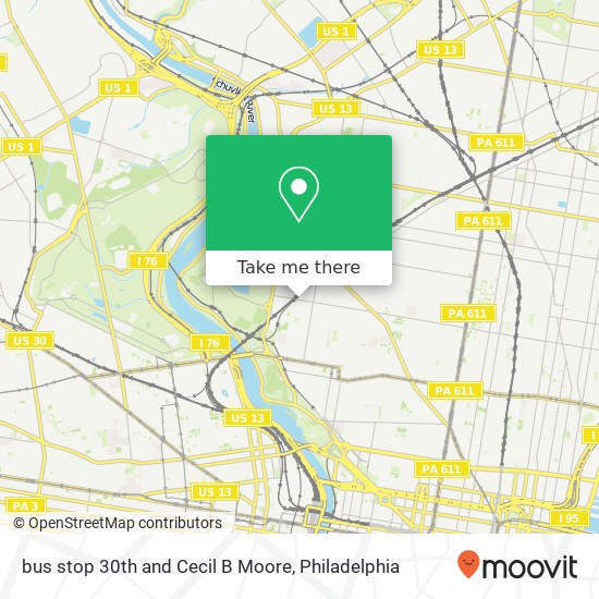 Mapa de bus stop 30th and Cecil B Moore