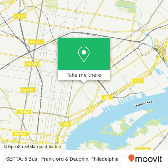 SEPTA: 5 Bus - Frankford & Dauphin map