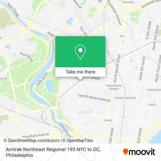 Mapa de Amtrak Northeast Regional 193 NYC to DC