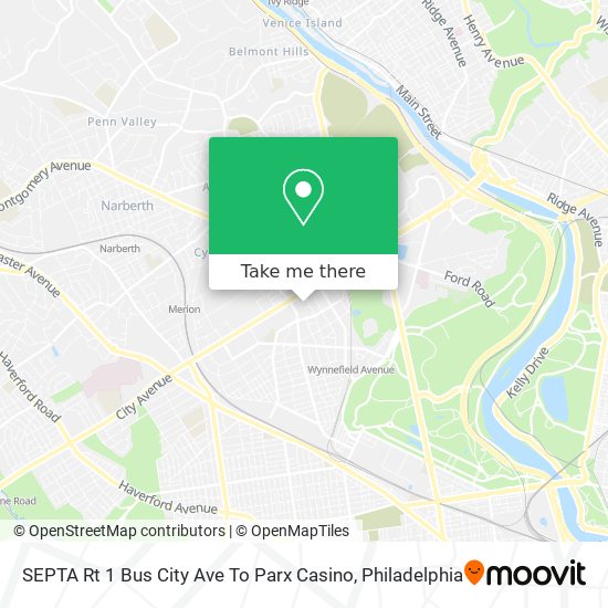 SEPTA Rt 1 Bus City Ave To Parx Casino map