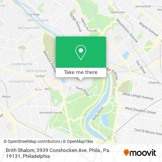 Mapa de Brith Shalom, 3939 Conshocken Ave. Phila., Pa. 19131