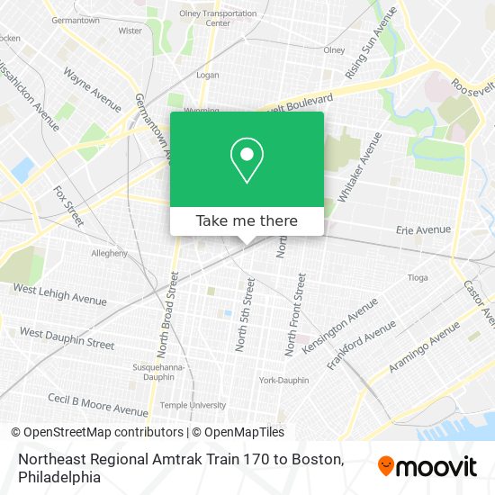 Mapa de Northeast Regional Amtrak Train 170 to Boston