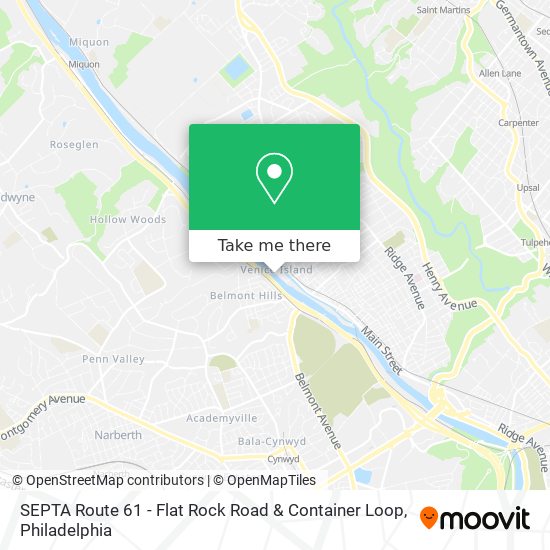 Mapa de SEPTA Route 61 - Flat Rock Road & Container Loop