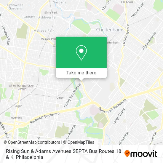 Rising Sun & Adams Avenues SEPTA Bus Routes 18 & K map