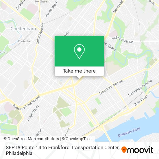 SEPTA Route 14 to Frankford Transportation Center map