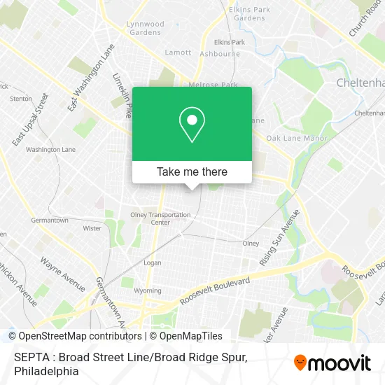 Mapa de SEPTA : Broad Street Line / Broad Ridge Spur