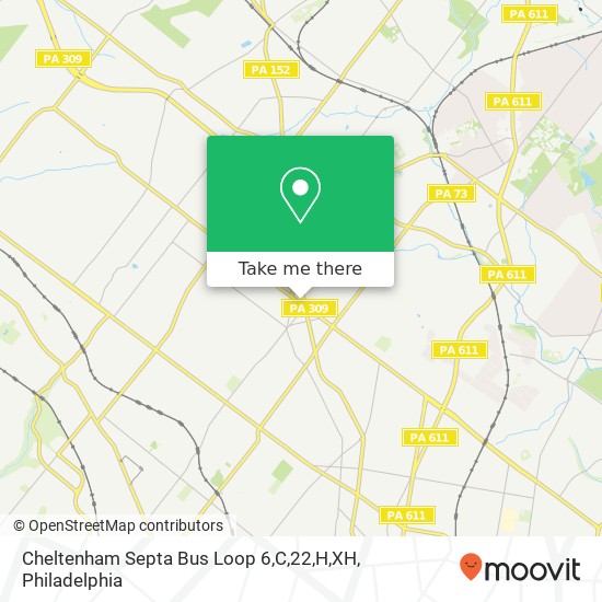Mapa de Cheltenham Septa Bus Loop  6,C,22,H,XH
