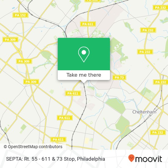 Mapa de SEPTA: Rt. 55 - 611 & 73 Stop
