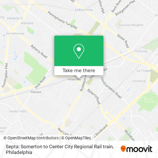 Mapa de Septa: Somerton to Center City Regional Rail train