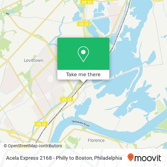 Mapa de Acela Express 2168 - Philly to Boston