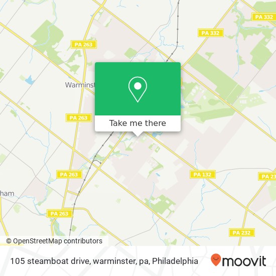 Mapa de 105 steamboat drive, warminster, pa
