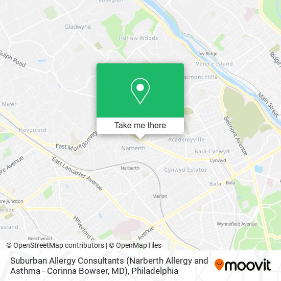 Mapa de Suburban Allergy Consultants (Narberth Allergy and Asthma - Corinna Bowser, MD)