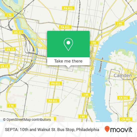 SEPTA: 10th and Walnut St. Bus Stop map