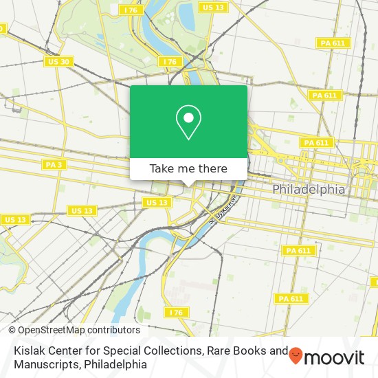 Mapa de Kislak Center for Special Collections, Rare Books and Manuscripts