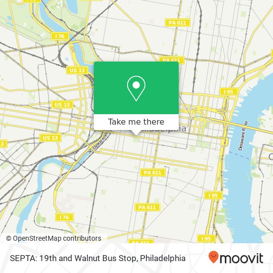 Mapa de SEPTA: 19th and Walnut Bus Stop