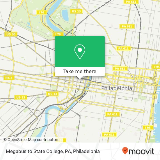 Megabus to State College, PA map