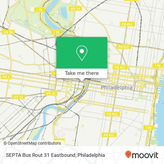 Mapa de SEPTA Bus Rout 31 Eastbound