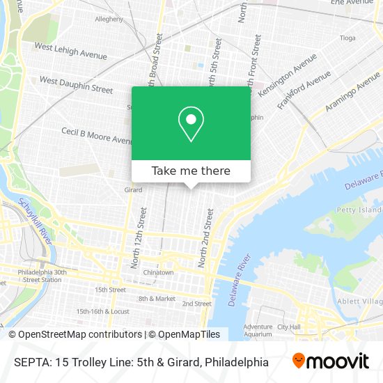 Mapa de SEPTA: 15 Trolley Line: 5th & Girard