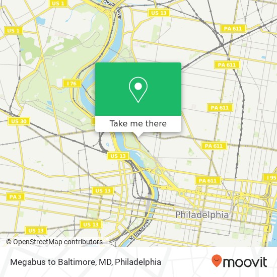Megabus to Baltimore, MD map