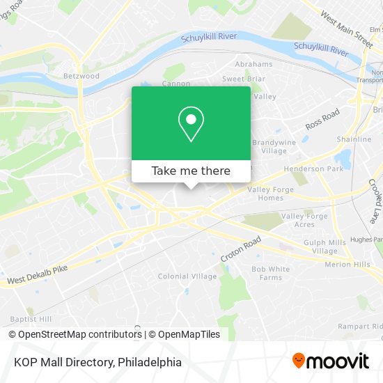 How to get to KOP Mall Directory in King Of Prussia by Bus, Subway or Train?