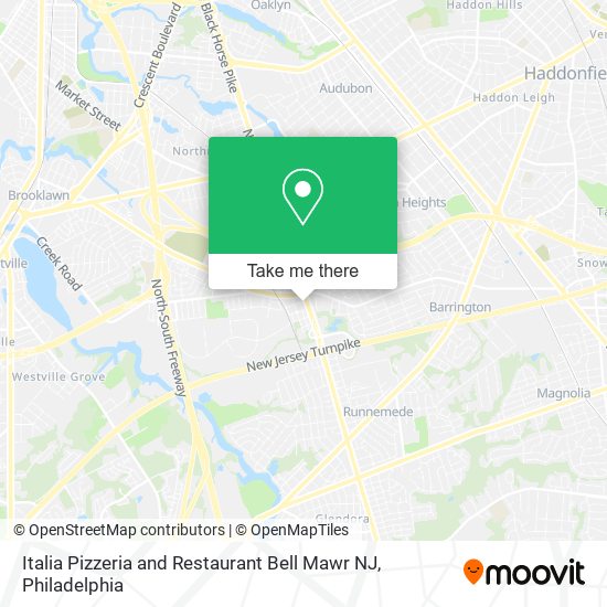 Italia Pizzeria and Restaurant Bell Mawr NJ map