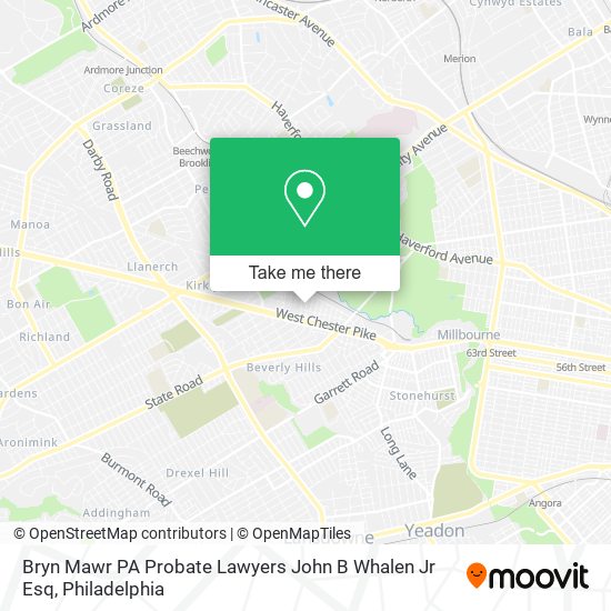 Bryn Mawr PA Probate Lawyers John B Whalen Jr Esq map