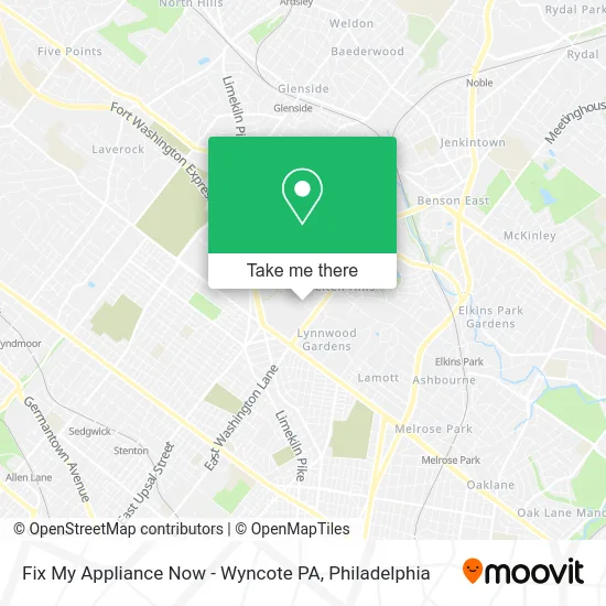 Fix My Appliance Now - Wyncote PA map