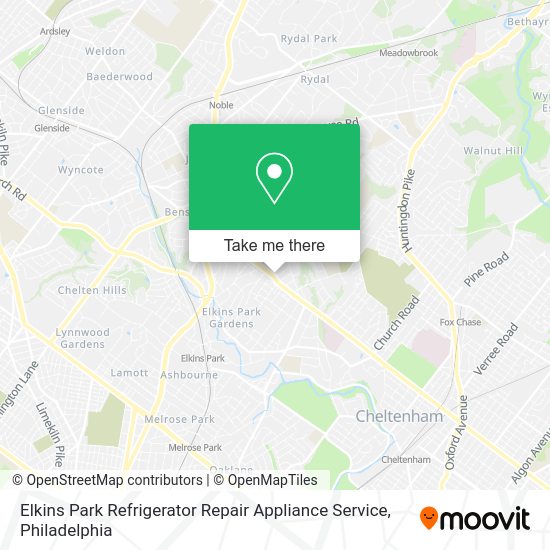 Elkins Park Refrigerator Repair Appliance Service map