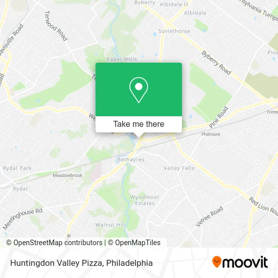 Huntingdon Valley Pizza map