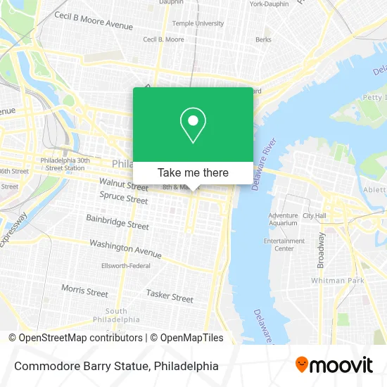 Commodore Barry Statue map