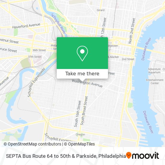 Mapa de SEPTA Bus Route 64 to 50th & Parkside